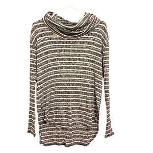 2/$30 Elan Black & Off-White Striped Cowl Neck Knit Top – Medium